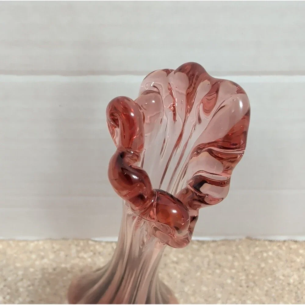 Unmarked Vintage Fenton Cranberry Glass Ruffled Melon Bud Vase 8.5”
